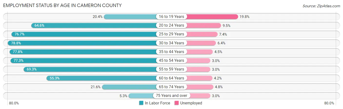 Employment Status by Age in Cameron County