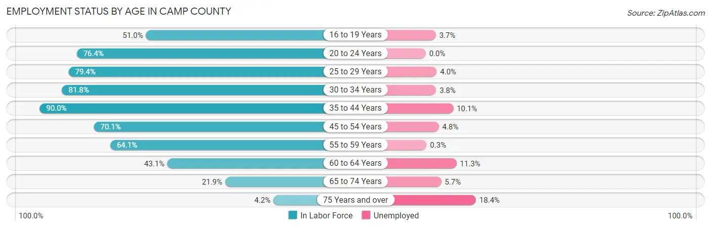 Employment Status by Age in Camp County
