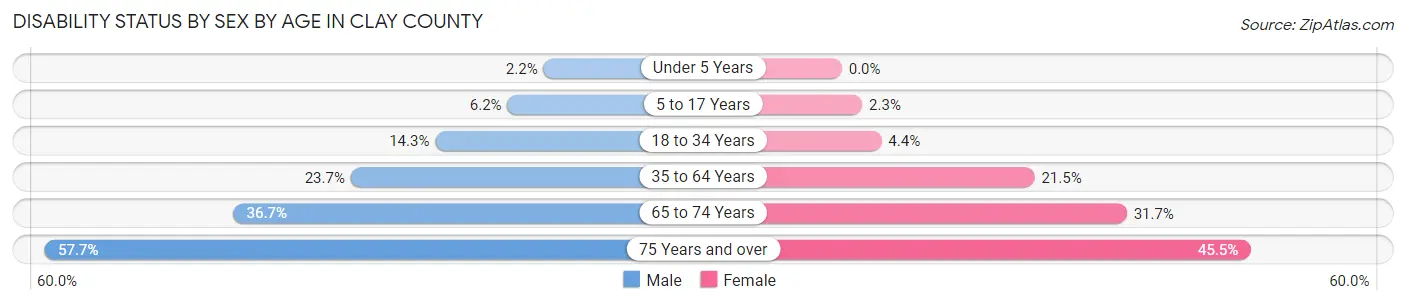 Disability Status by Sex by Age in Clay County