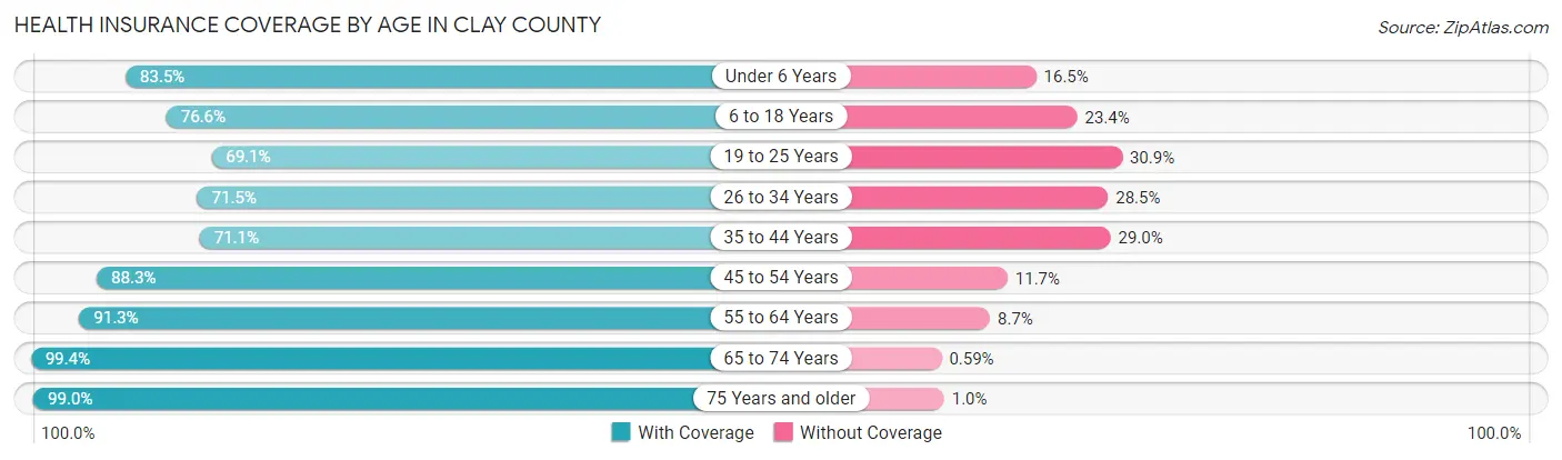 Health Insurance Coverage by Age in Clay County