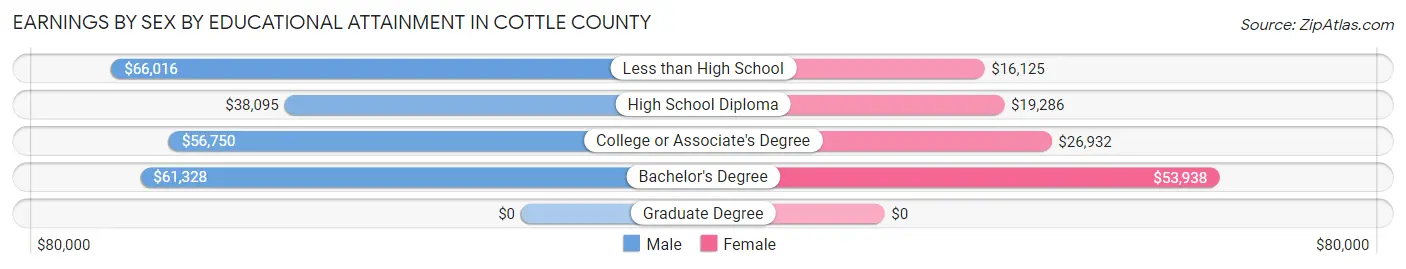 Earnings by Sex by Educational Attainment in Cottle County