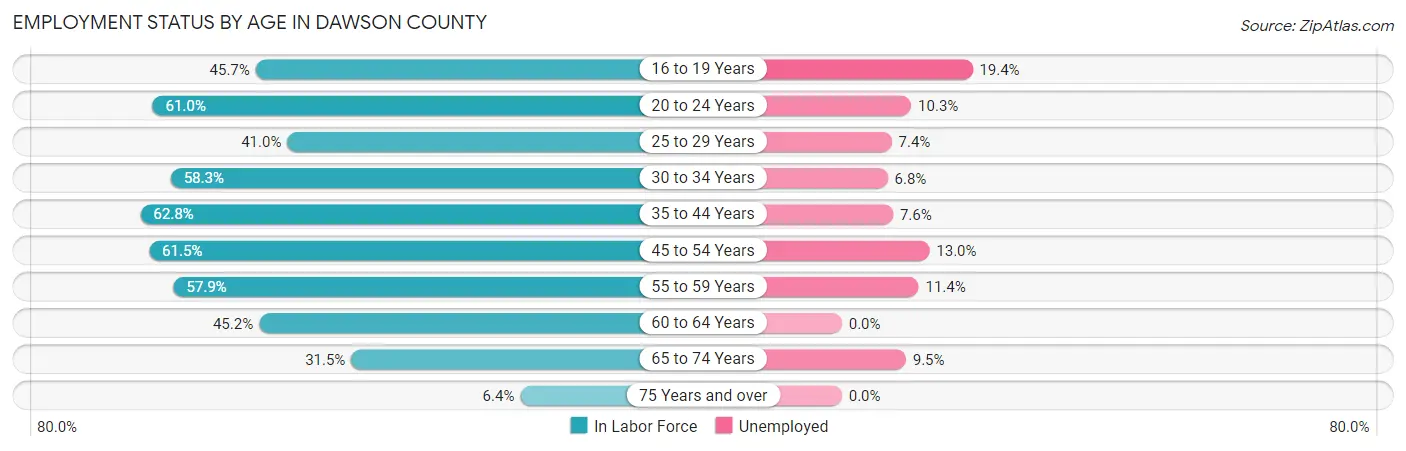 Employment Status by Age in Dawson County
