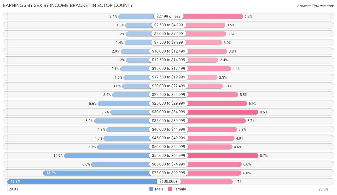 Earnings by Sex by Income Bracket in Ector County