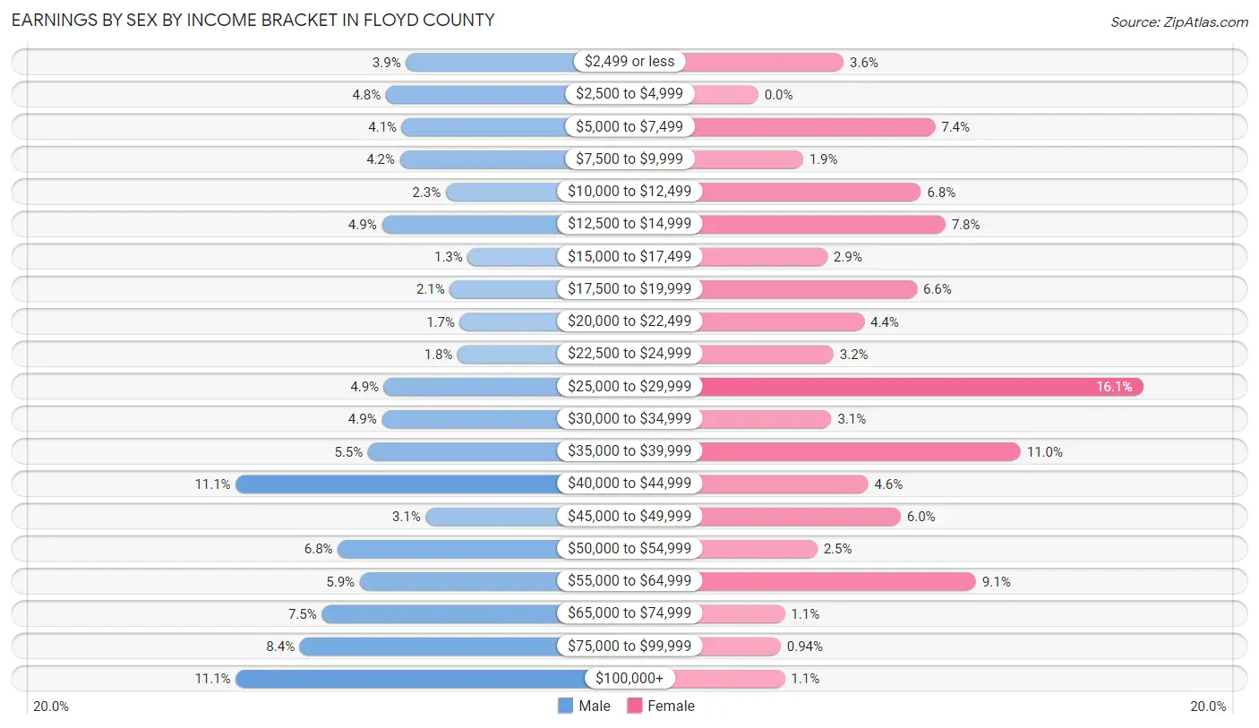 Earnings by Sex by Income Bracket in Floyd County