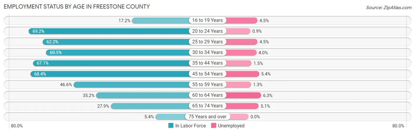 Employment Status by Age in Freestone County