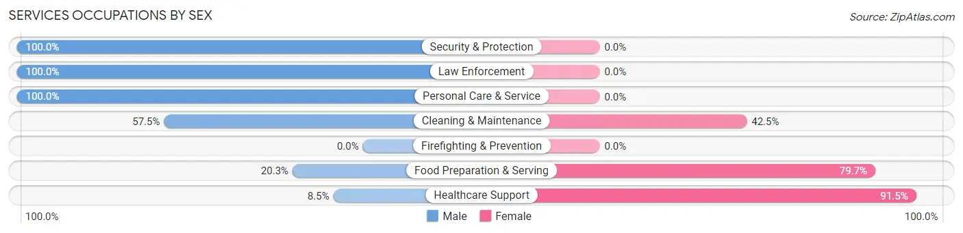 Services Occupations by Sex in Gaines County