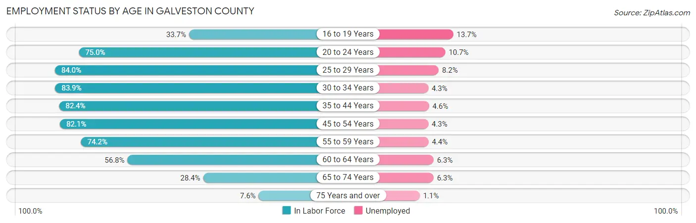 Employment Status by Age in Galveston County