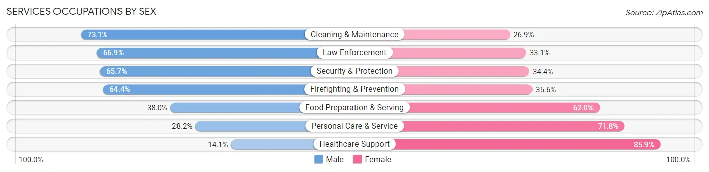 Services Occupations by Sex in Hill County