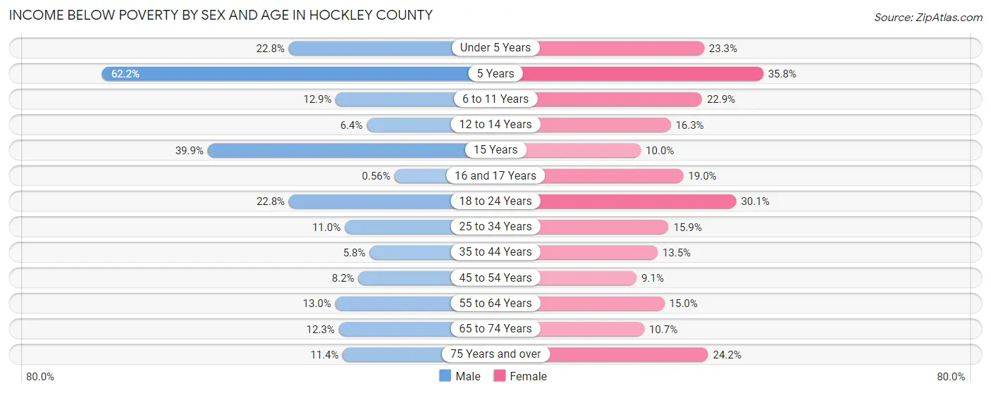 Income Below Poverty by Sex and Age in Hockley County