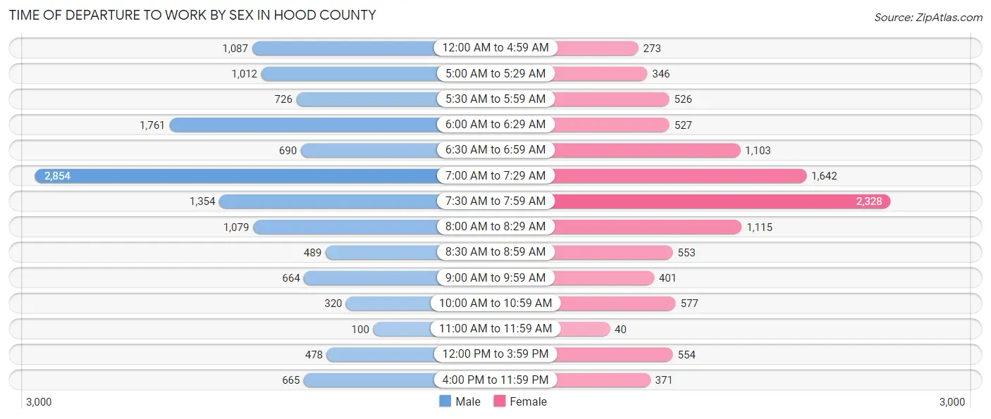 Time of Departure to Work by Sex in Hood County
