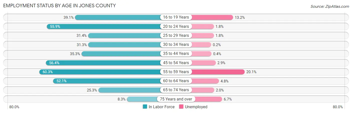 Employment Status by Age in Jones County