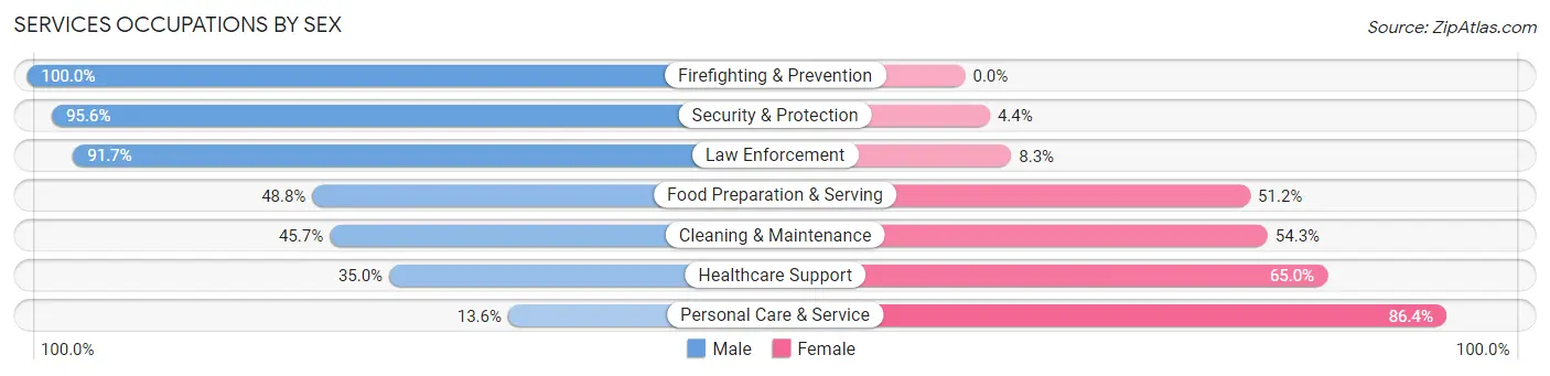 Services Occupations by Sex in Kendall County