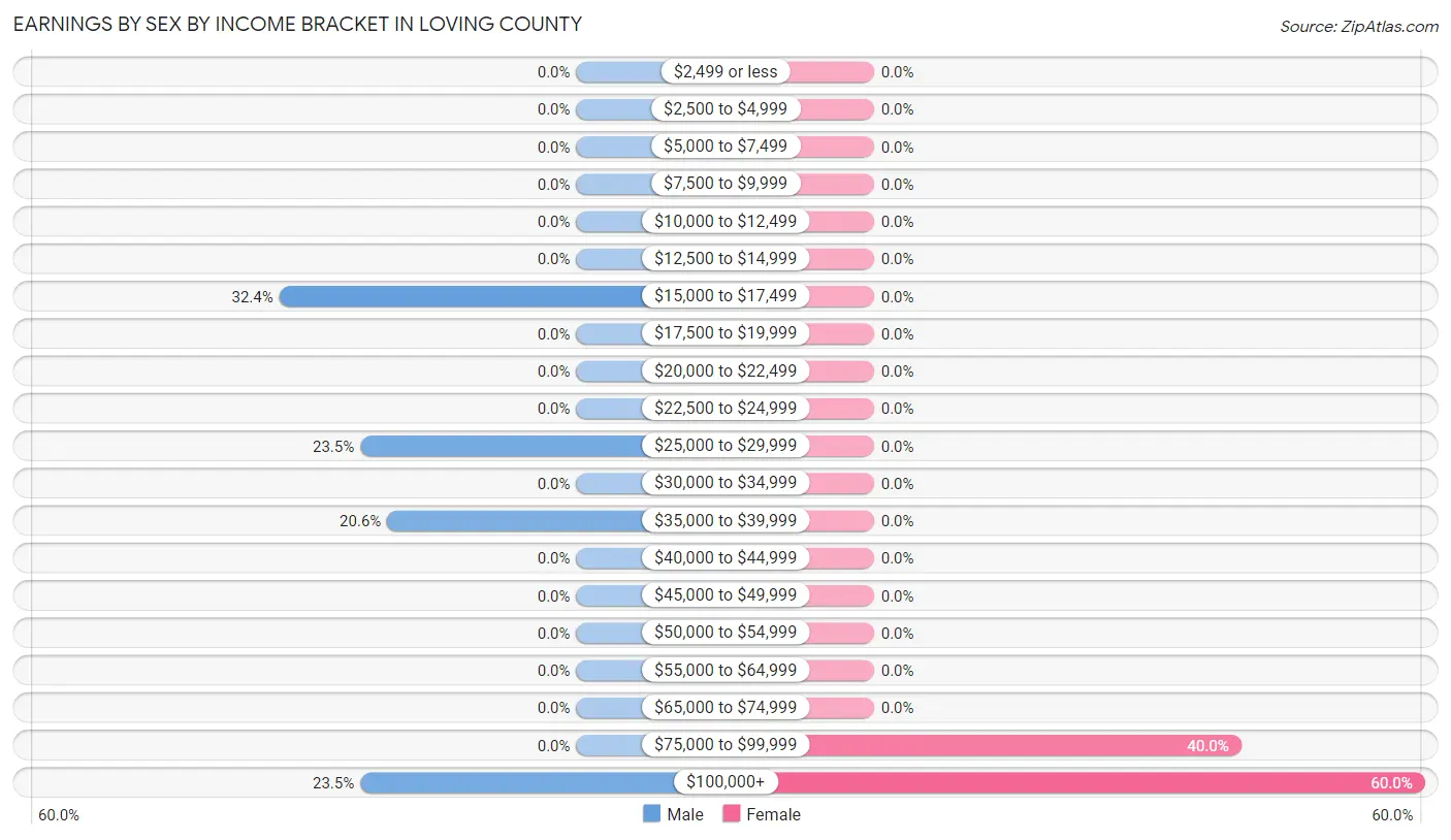 Earnings by Sex by Income Bracket in Loving County