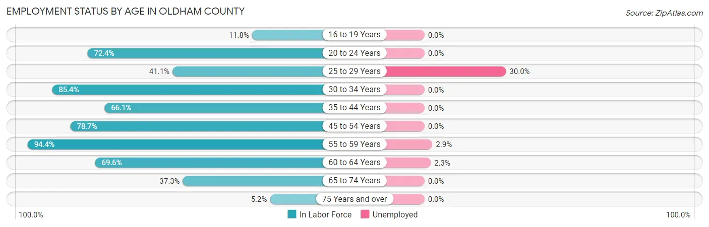 Employment Status by Age in Oldham County