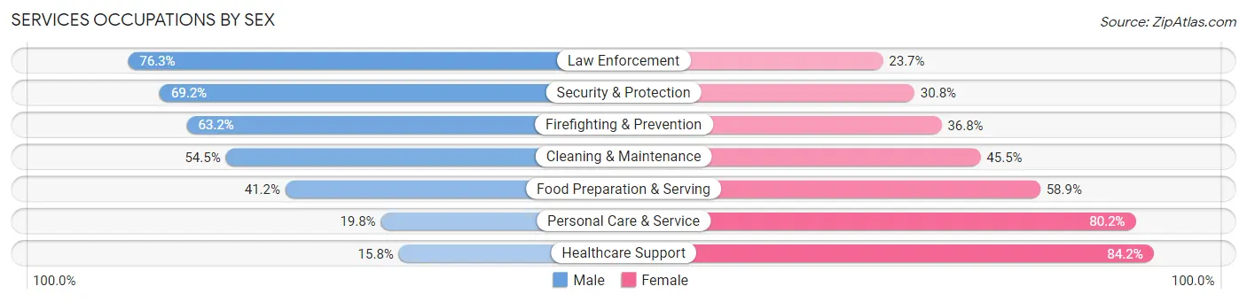 Services Occupations by Sex in Palo Pinto County
