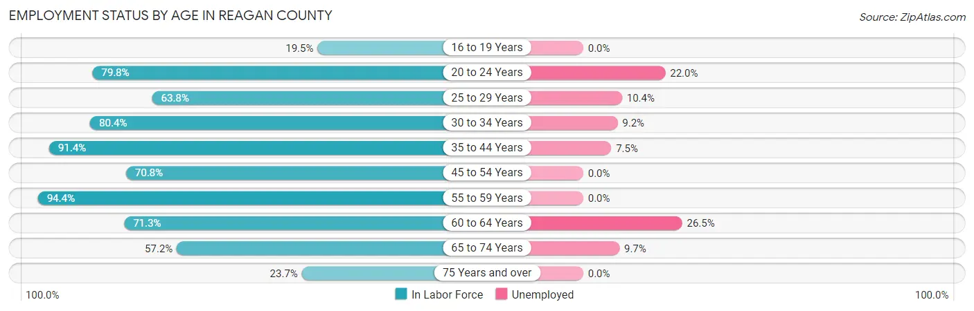 Employment Status by Age in Reagan County