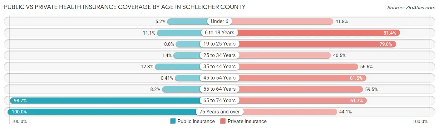 Public vs Private Health Insurance Coverage by Age in Schleicher County