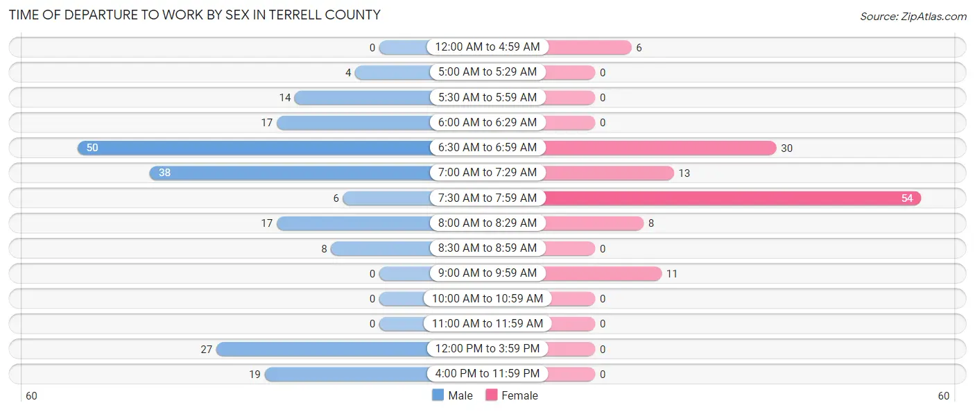 Time of Departure to Work by Sex in Terrell County