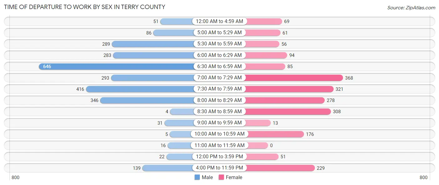 Time of Departure to Work by Sex in Terry County