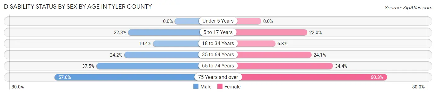 Disability Status by Sex by Age in Tyler County
