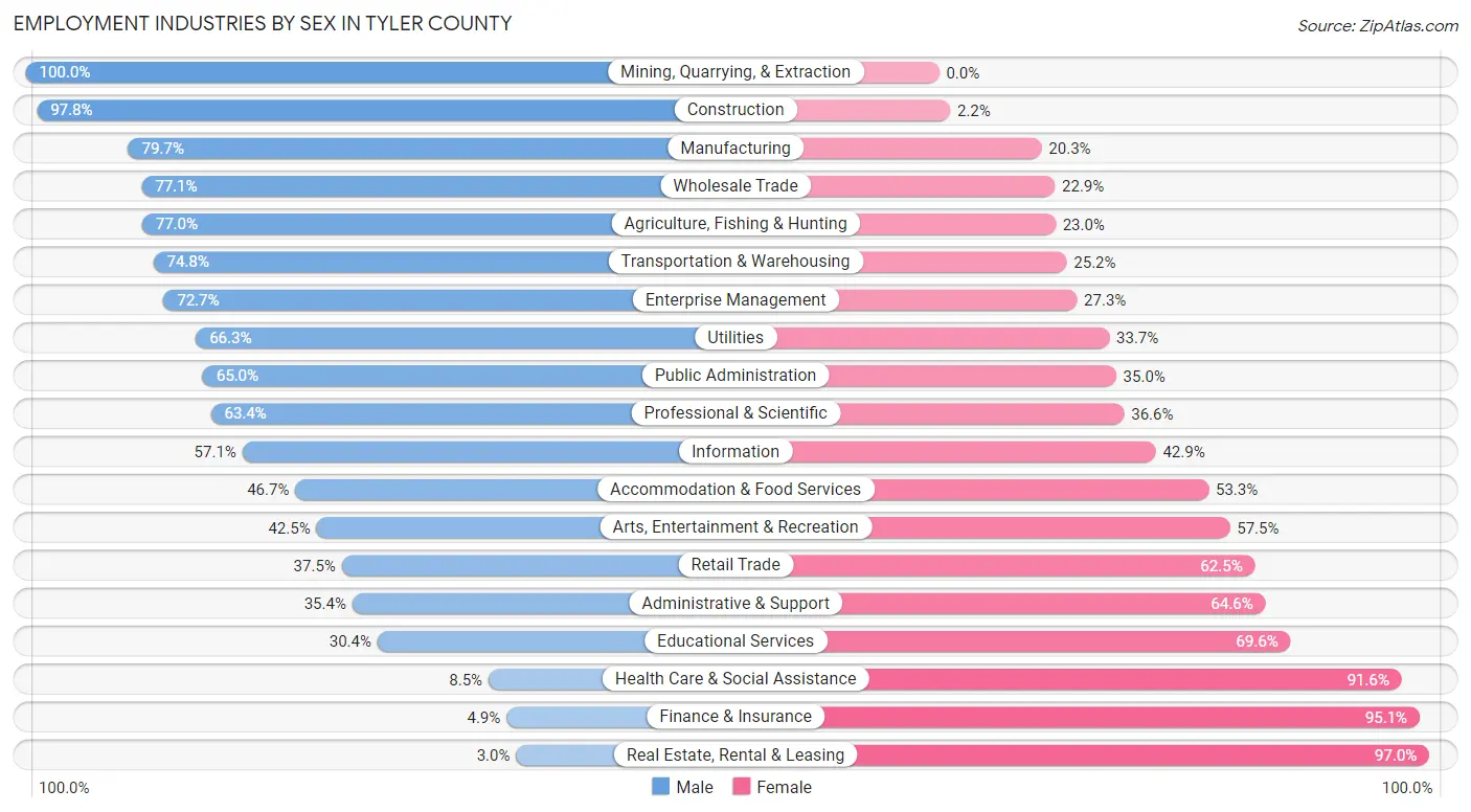 Employment Industries by Sex in Tyler County