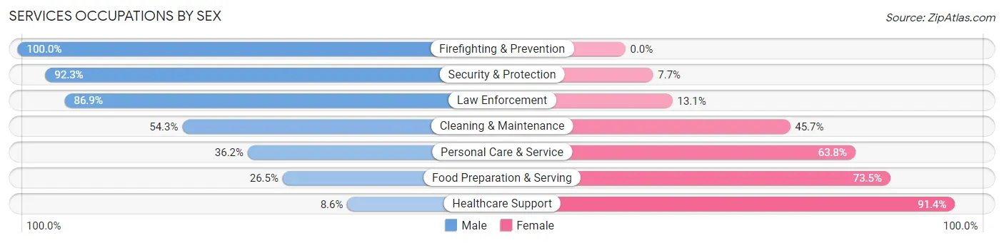 Services Occupations by Sex in Washington County