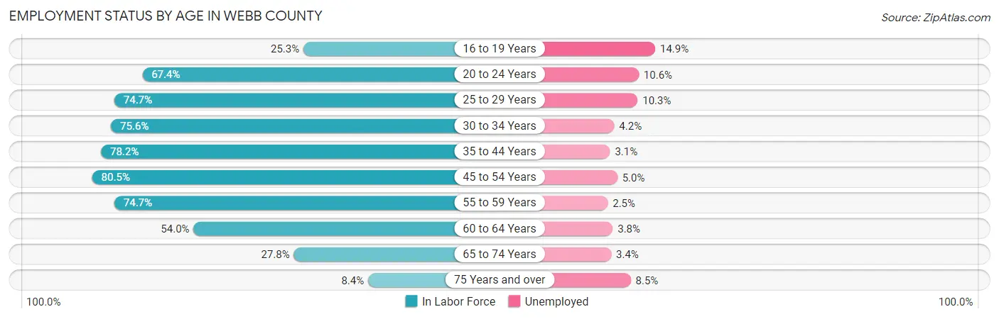 Employment Status by Age in Webb County