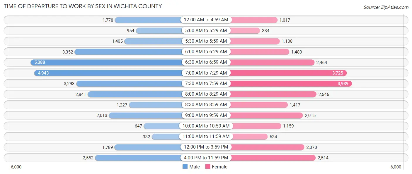 Time of Departure to Work by Sex in Wichita County
