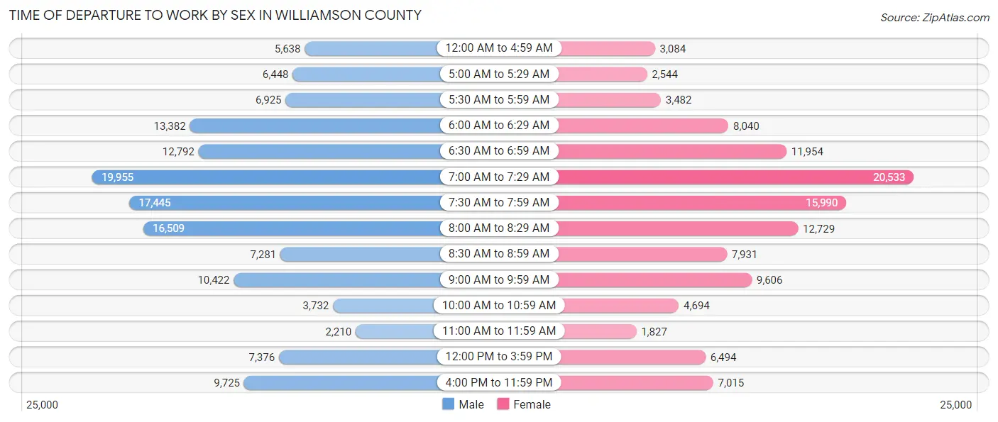 Time of Departure to Work by Sex in Williamson County
