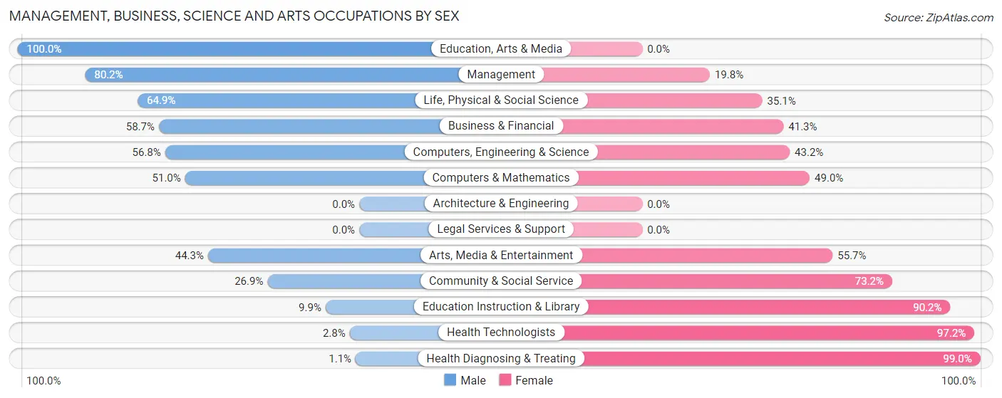 Management, Business, Science and Arts Occupations by Sex in Young County