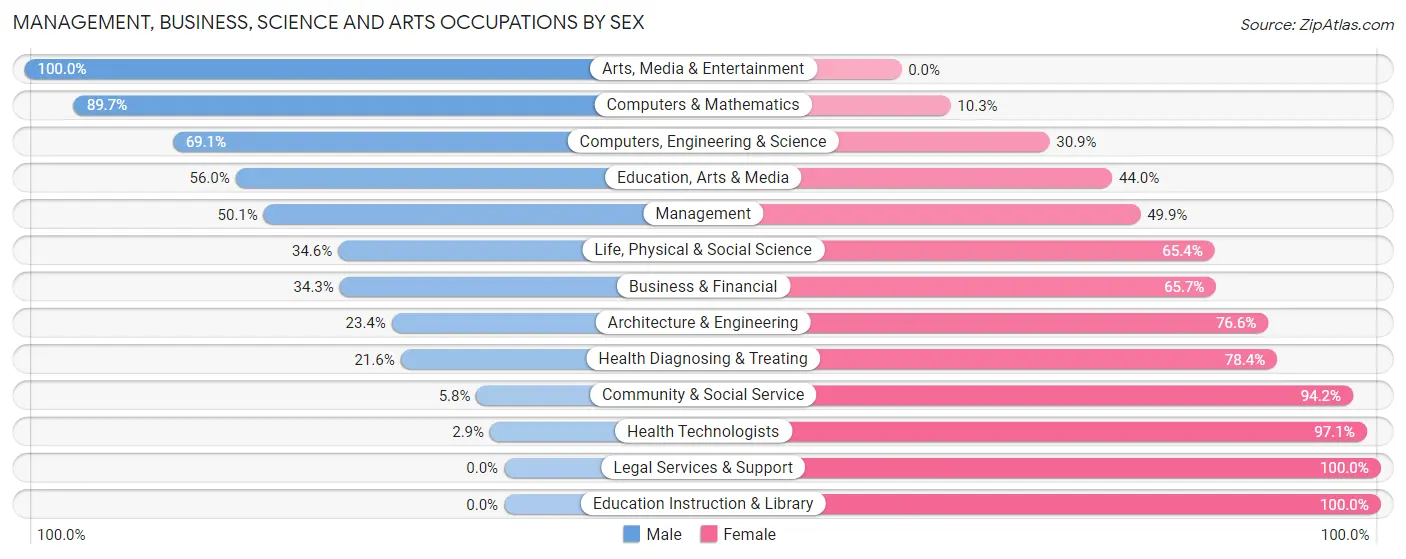 Management, Business, Science and Arts Occupations by Sex in Amelia County