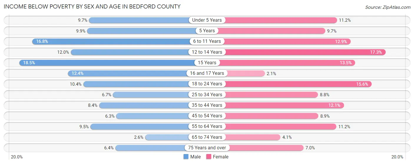 Income Below Poverty by Sex and Age in Bedford County