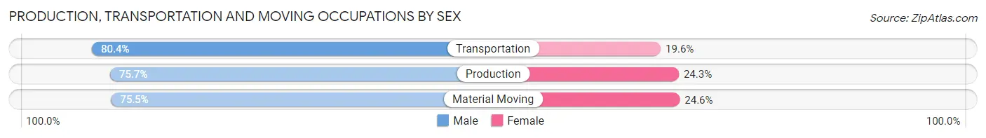 Production, Transportation and Moving Occupations by Sex in Chesapeake city