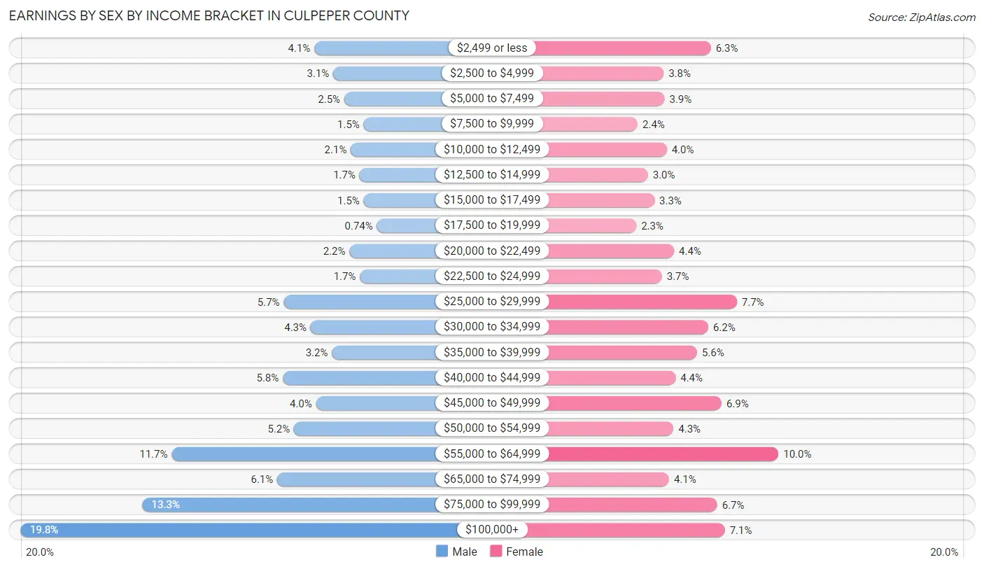 Earnings by Sex by Income Bracket in Culpeper County