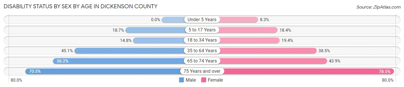 Disability Status by Sex by Age in Dickenson County