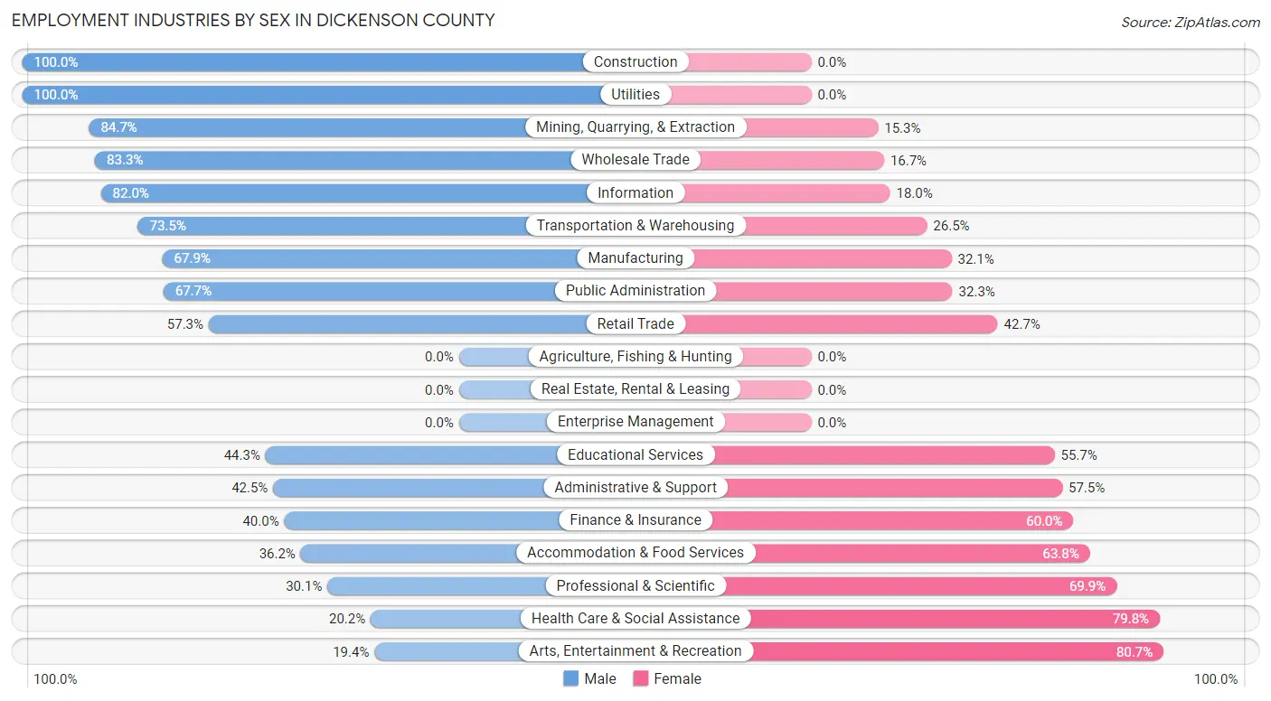 Employment Industries by Sex in Dickenson County