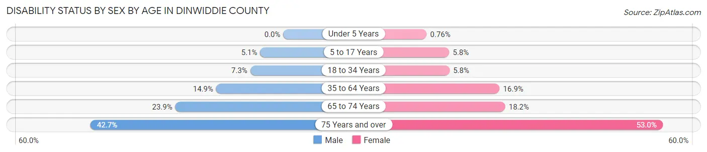 Disability Status by Sex by Age in Dinwiddie County