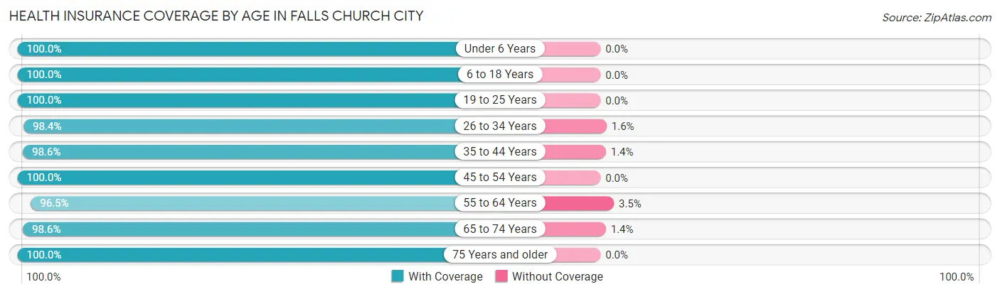 Health Insurance Coverage by Age in Falls Church City