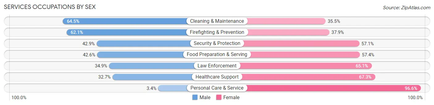 Services Occupations by Sex in Goochland County