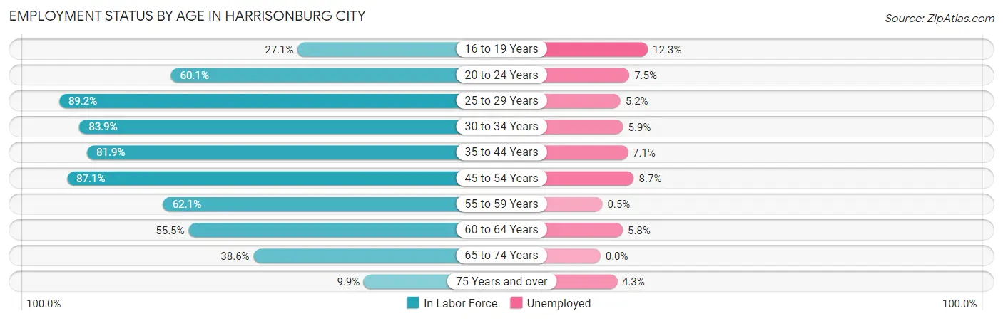 Employment Status by Age in Harrisonburg city