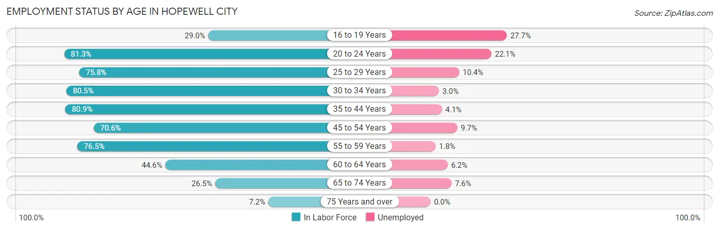 Employment Status by Age in Hopewell city