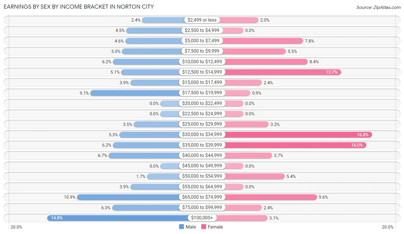 Earnings by Sex by Income Bracket in Norton city