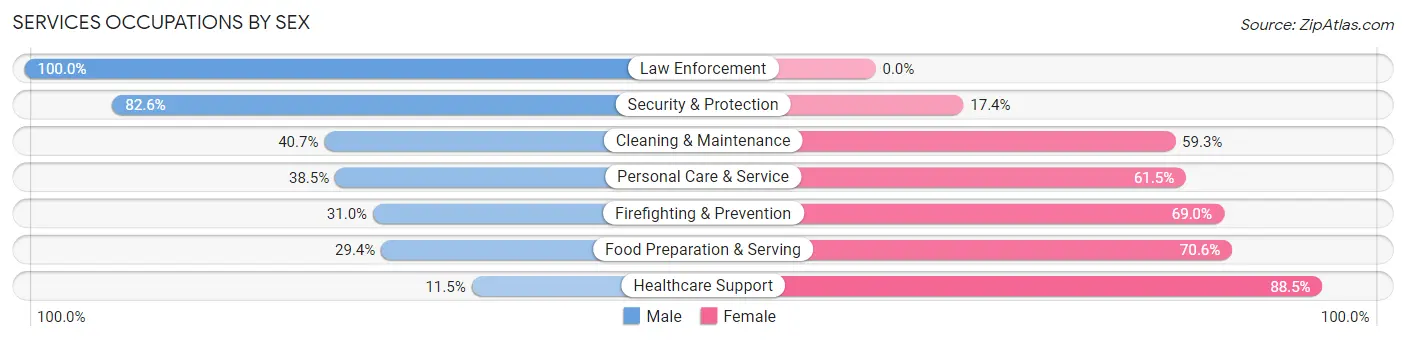 Services Occupations by Sex in Radford city