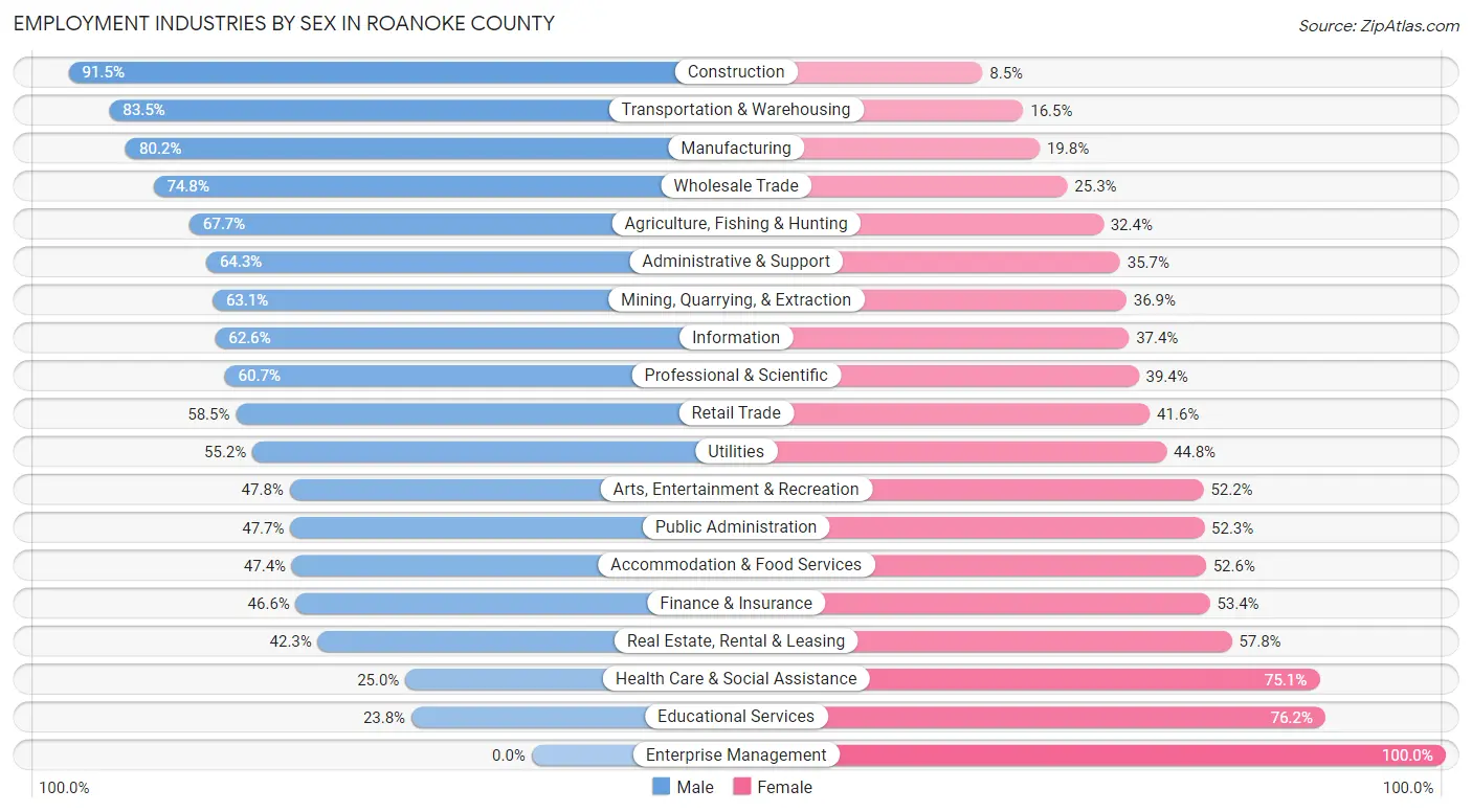 Employment Industries by Sex in Roanoke County