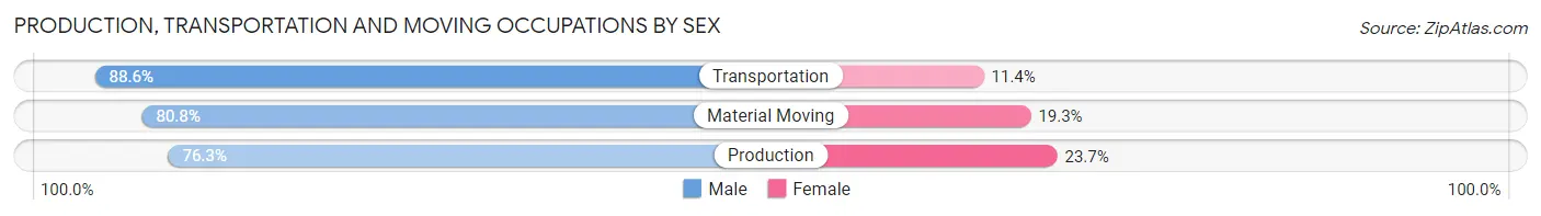Production, Transportation and Moving Occupations by Sex in Roanoke County