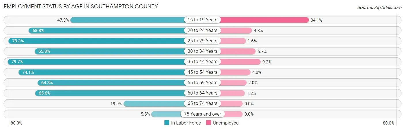 Employment Status by Age in Southampton County
