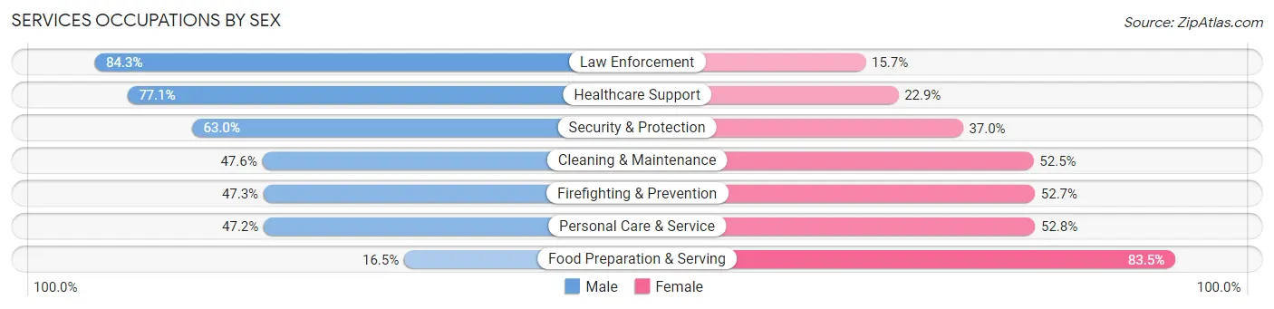 Services Occupations by Sex in Sussex County