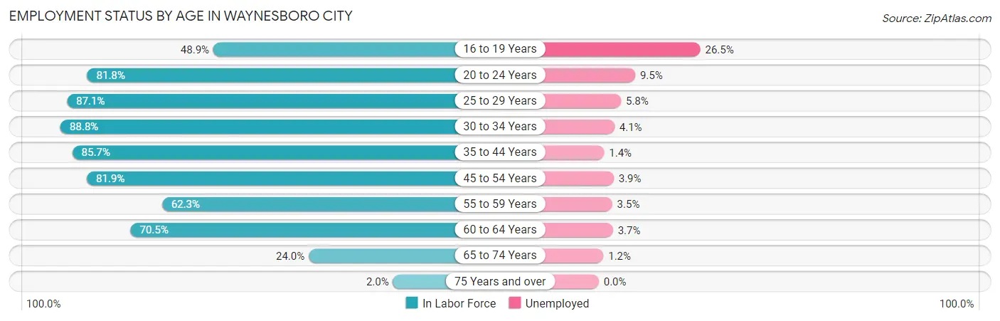 Employment Status by Age in Waynesboro city
