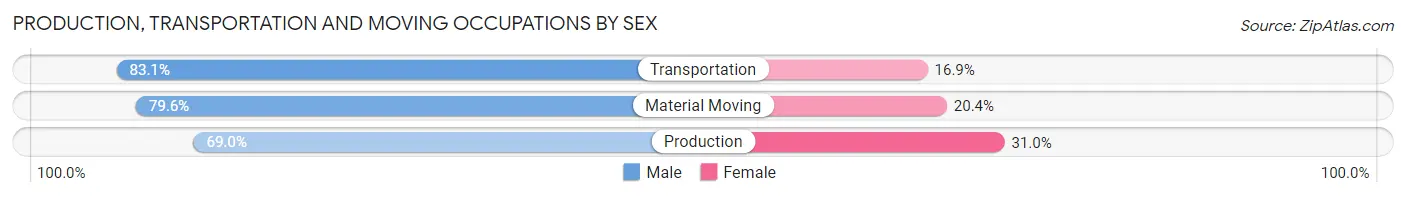 Production, Transportation and Moving Occupations by Sex in Waynesboro city