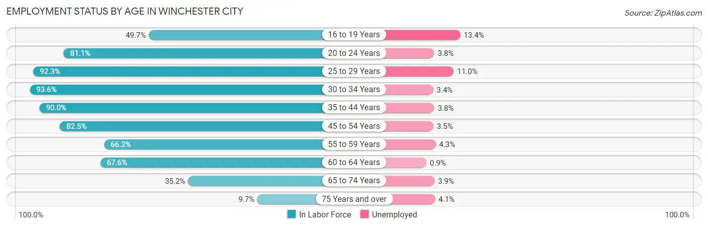 Employment Status by Age in Winchester city